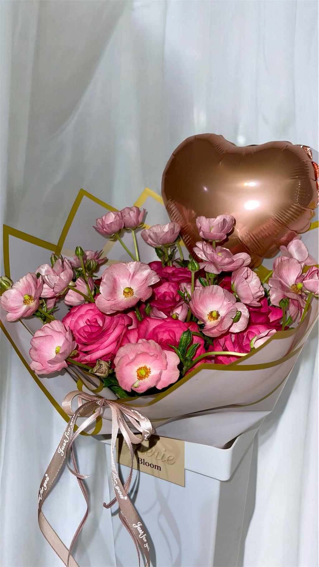Rosé Heart Bouquet mit Herzballon | Chérie Bloom